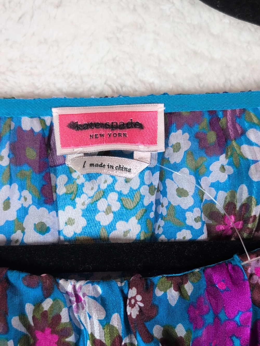 362-Nwot Kate Spade Women’s Blue Floral Long-Sleeve Peasant Blouse - Picture 2 of 7